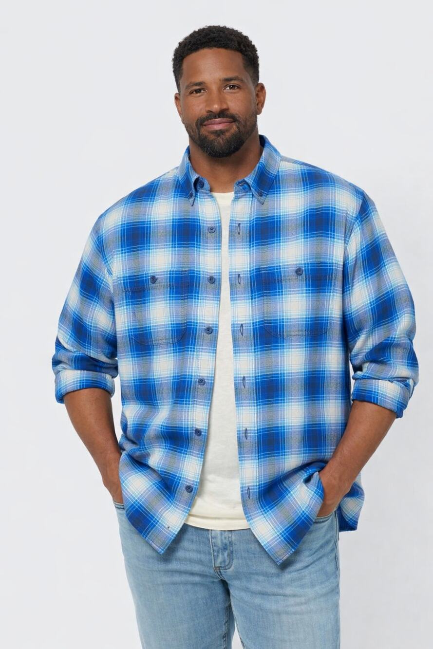 Duluth Seawool Lightweight Flannel Long Sleeve Shirt Blue Plaid Mens 3XL New